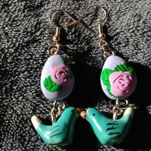 Floral Bird Dangle Earrings